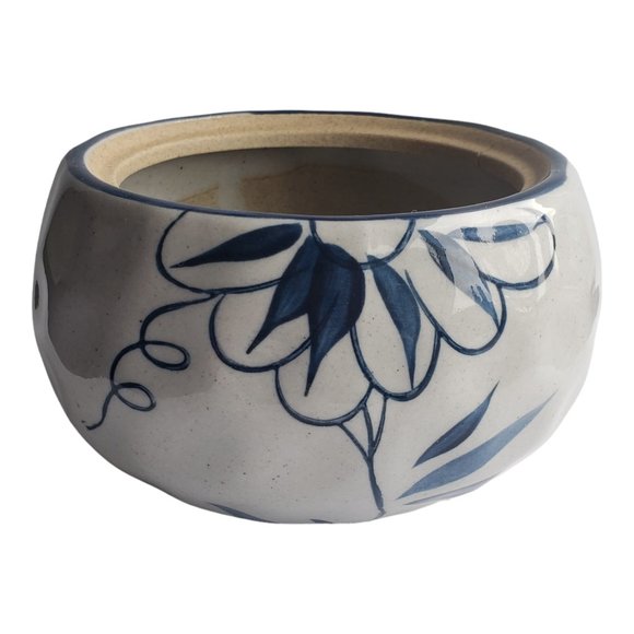 Round Grey & Blue Japanese Style Glazed Ceramic Planters ~ For Bonsai Succulents - Picture 6 of 9